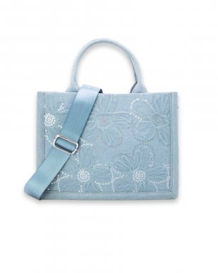 5879 LIGHT BLUE Medium tote bag - Jeans flowers